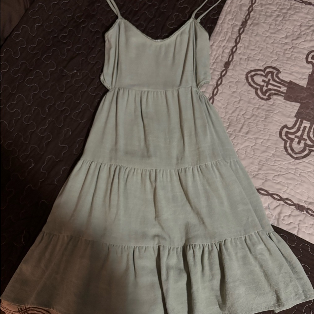 Light Sage Tiered Spaghetti-Strap Dress from altrd state